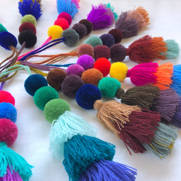 メキシコ/毛糸】ポンポンチャームS（ショート2・アースカラー