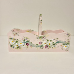 ピンク色の、野の花とベリーの小物入れ　トールペイント 3枚目の画像
