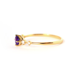 紫水晶和鑽石 K18 戒指圓形切割 ~Ello Lily~ 二月生日石 第7張的照片