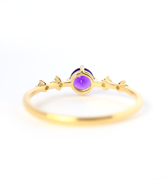 紫水晶和鑽石 K18 戒指圓形切割 ~Ello Lily~ 二月生日石 第6張的照片