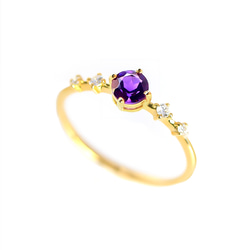 紫水晶和鑽石 K18 戒指圓形切割 ~Ello Lily~ 二月生日石 第1張的照片