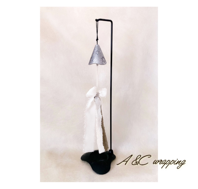 冷感音色　南部鉄器ウインドチャイムスタンド付き×リボン短冊　シルバー