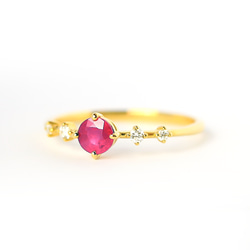 紅寶石和鑽石 K18 戒指圓形切割 ~Ello Lily~ 七月生日石 第6張的照片