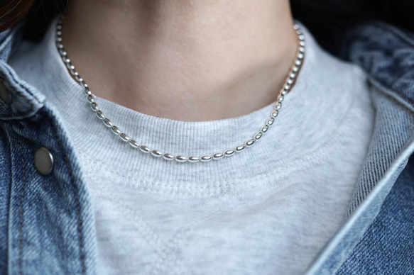 【特集掲載】SILVER925 オーバルボールチェーンネックレス 40cm 8枚目の画像
