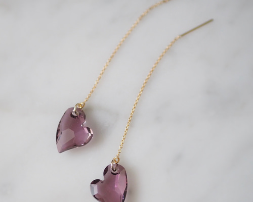 アメリカ　ビンテージアクセサリー　大ぶりハート型　ピアス　クリスタルカット アメリカ ビンテージアクセサリー 大ぶりハート型 ピアス