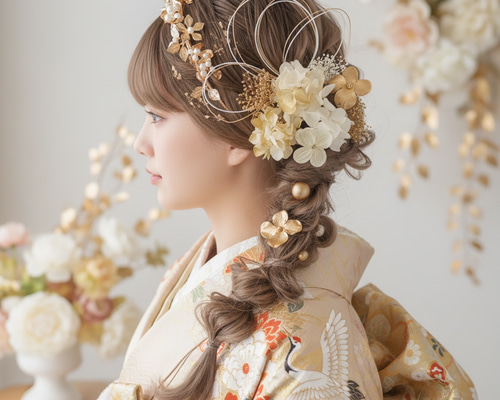 A106 ゴールドカチューシャ 髪飾り 成人式 卒業式 袴 振袖 結婚式 水引