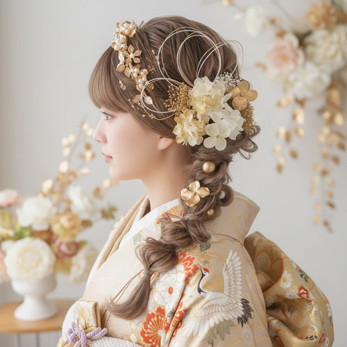 A106 ゴールドカチューシャ 髪飾り 成人式 卒業式 袴 振袖 結婚式 水引