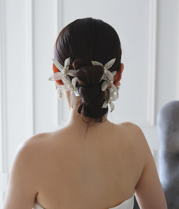 [HA-155] ウェディング　パール　フラワー　髪飾り　ブライダル　ヘアピン　ブライダルアクセサリー　 2枚目の画像
