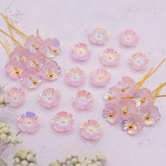 新作★変色するお花の樹脂パーツ　桜　コスモス　オーロラ×ホワイト→オーロラ×ローズピンク 15枚目の画像