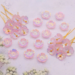 新作★変色するお花の樹脂パーツ　桜　コスモス　オーロラ×ホワイト→オーロラ×ローズピンク 13枚目の画像