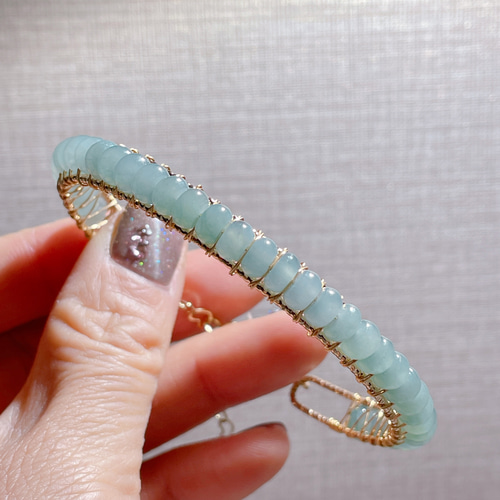 新入荷】本翡翠保証‼️天然翡翠アンクレット バングル 藍水 14kp