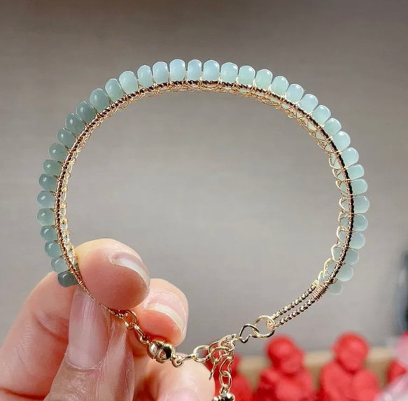 新入荷】本翡翠保証‼️天然翡翠アンクレット バングル 藍水 14kp