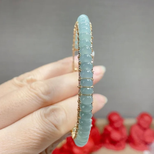 新入荷】本翡翠保証‼️天然翡翠アンクレット バングル 藍水 14kp