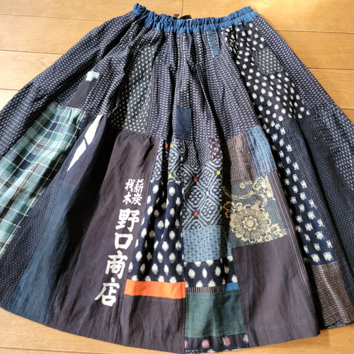 着物リメイク 古布 手作り 絣 型染め パッチ スカート ワンピース