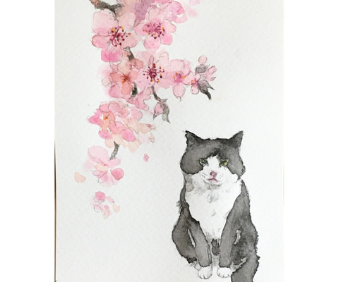 抜けないよお】 ばーや作 猫 手描き 褒めちぎる イラスト 原画 水彩