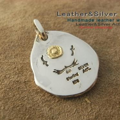 インレイ ターコイズ イーグルネックレス手彫り シルバー925、ゴールド