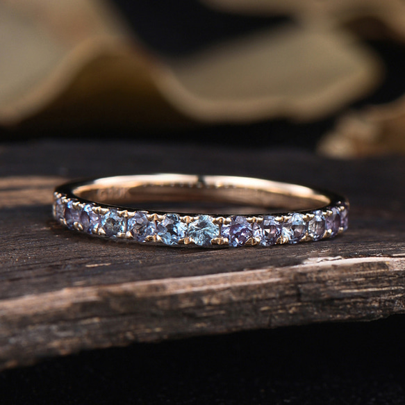 ソリッド ゴールド スターリング シルバー カラー チェンジ 6 月の誕生石 アレキサンドライト リング 結婚指輪 1枚目の画像