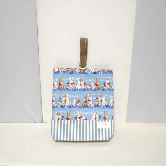 【うさぎ柄✕青】入園入学5点セット／レッスンバッグ・シューズ袋・着替え袋・弁当袋・ランチョンマット 6枚目の画像