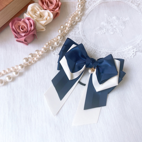 卒業式 卒園式 入学式に セレモニーリボン ヘアゴム パール付き  