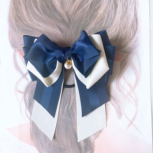 卒業式 卒園式 入学式に セレモニーリボン ヘアゴム パール付き  