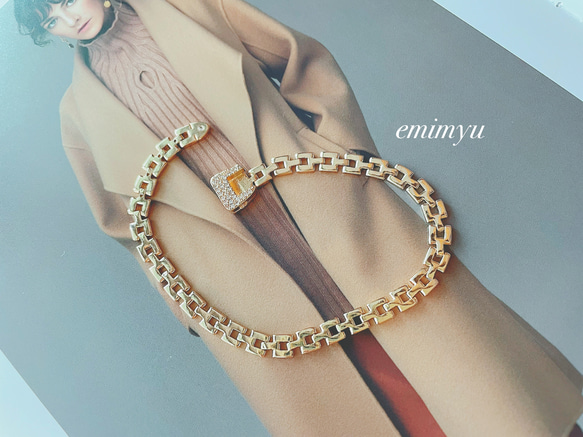 Gold Design Chain Zirconia Bracelet 1枚目の画像