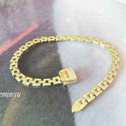 Gold Design Chain Zirconia Bracelet 3枚目の画像