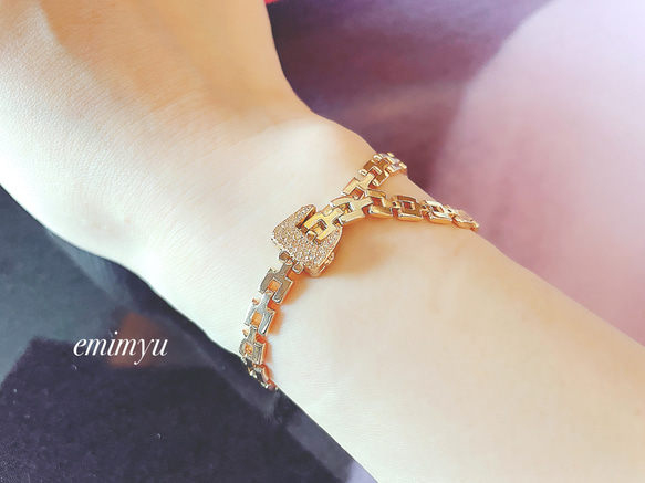 Gold Design Chain Zirconia Bracelet 4枚目の画像