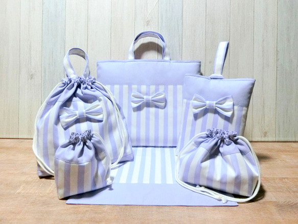 ストライプ　リボン《 パープル》　レッスンバック 6枚目の画像