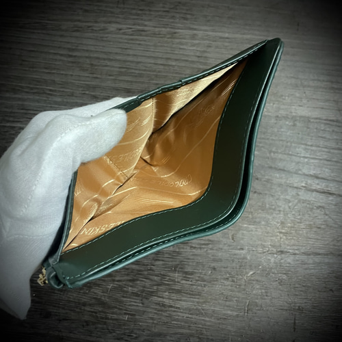 クロコダイル コンパクト ミニ財布 ワニ革 グリーン 緑 ミニマリスト