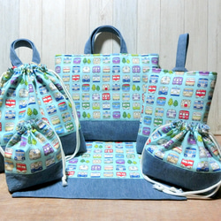 電車いっぱい《ミント》　給食袋 6枚目の画像