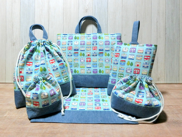 電車いっぱい《ミント》　給食袋 6枚目の画像