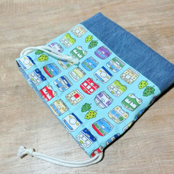 電車いっぱい《ミント》　給食袋 4枚目の画像