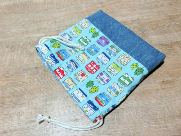 電車いっぱい《ミント》　給食袋 4枚目の画像