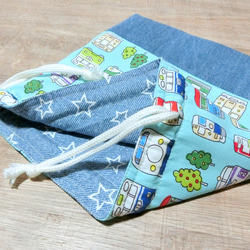 電車いっぱい《ミント》　給食袋 5枚目の画像