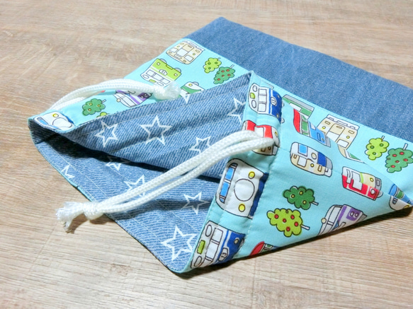 電車いっぱい《ミント》　給食袋 5枚目の画像