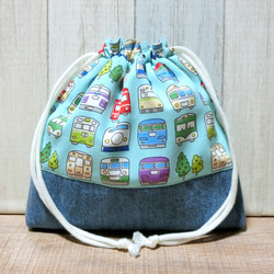 電車いっぱい《ミント》　給食袋 2枚目の画像