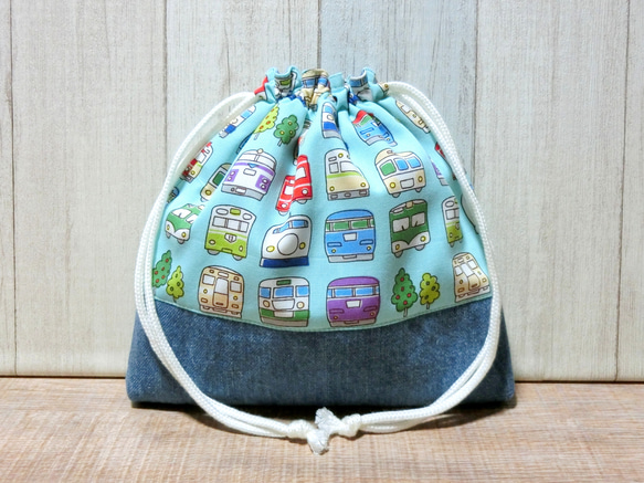 電車いっぱい《ミント》　給食袋 2枚目の画像