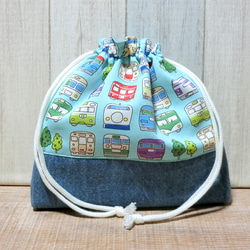 電車いっぱい《ミント》　給食袋 1枚目の画像