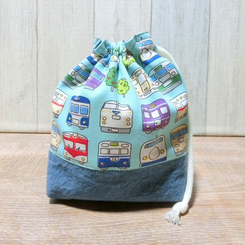 電車いっぱい《ミント》 6点セット入学入園 レッスンバック