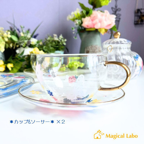 ガーリーパールフラワーのティーセット☆耐熱＊4点セット ティー