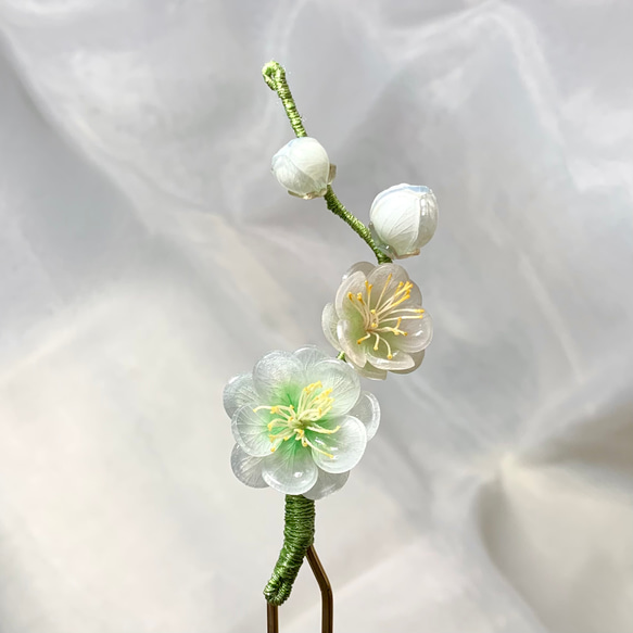 [Ruosang] 如意の青梅。 12 の開花期 - 1 月。梅のかんざし。ハンドメイドレジンヘアアクセサリー 1枚目の画像