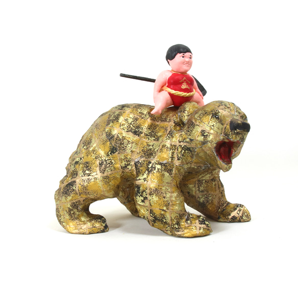 金太郎と木彫りの金黒熊　和紙貼りリメイク　 12枚目の画像