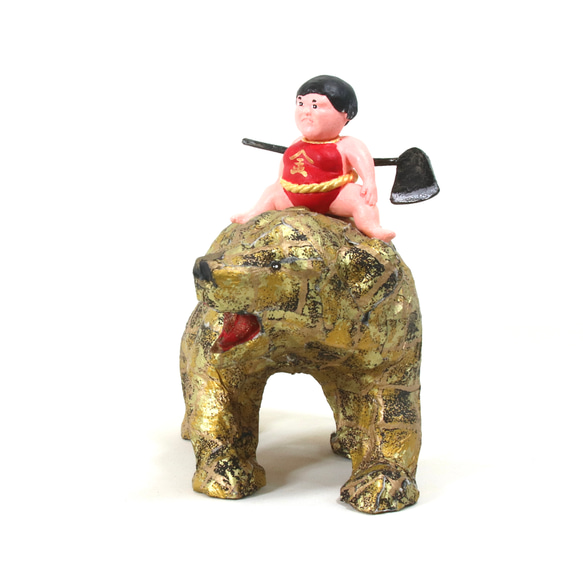 金太郎と木彫りの金黒熊　和紙貼りリメイク　 5枚目の画像