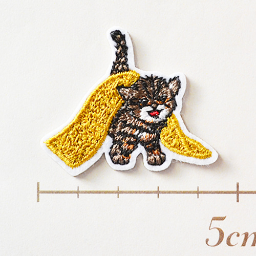 かわいい刺繍ワッペン おさんぽタオルとネコ シール付き アップリケ
