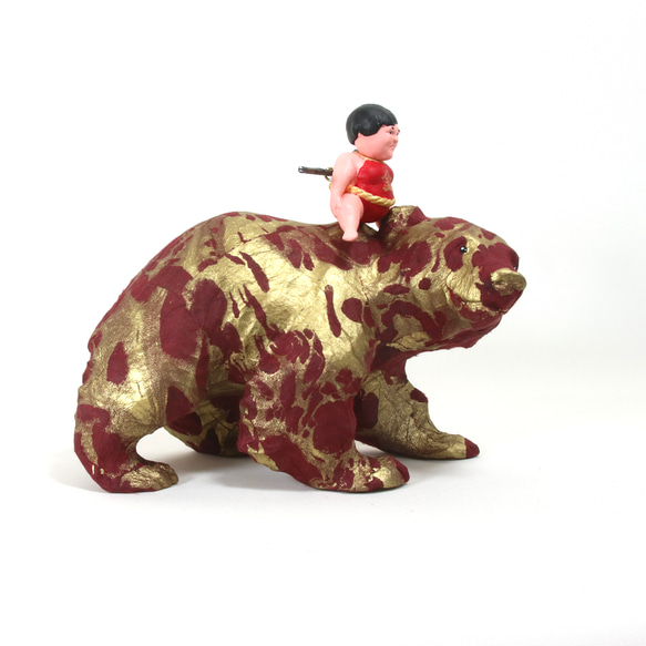 金太郎と木彫りの茶金熊　和紙貼りリメイク　 9枚目の画像