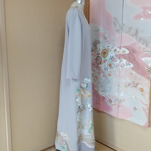 着物リメイク、ワンピース、シルク、新品、美品、フォーマル、スヌード付、紐付 訪問着からフォーマルドレス(スヌード付)ワンピースにも