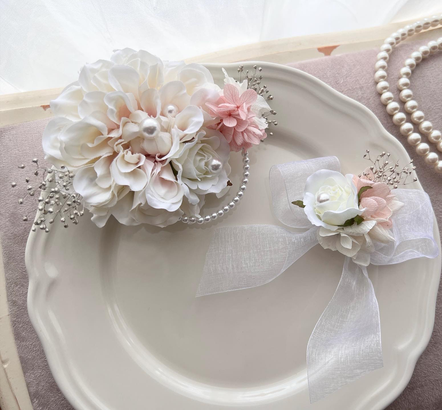フォーマル  親子コサージュ　cream pink