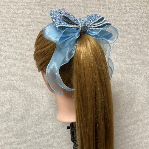230203 大きなプリンセスリボンバレッタ 水色系 バレッタ Ange