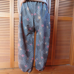 ライトブラウン/ブラック 着物リメイク パンツ モンペパンツ ワイド