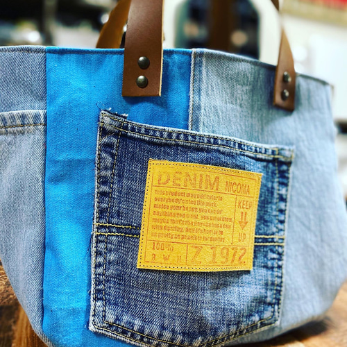 デニムリメイクバッグ カジュアルトートお出かけバッグ 本革 楽天市場】デニムバッグ リメイク DENIM 肩掛けバッグ トート